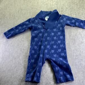 Feather Baby Navy Blue Owl Print Kids 100% Cotton One Piece Outfit Size 6-9M